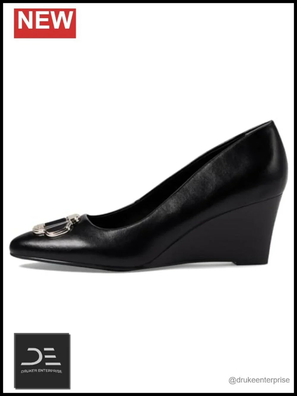 Women's Faux Leather Wedge Pumps Pointed Toe Metal Embellishment Comfort Heels